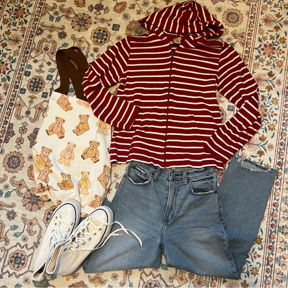 L.L. Bean Red and White Striped Zip-Up - Picture 1 of 2